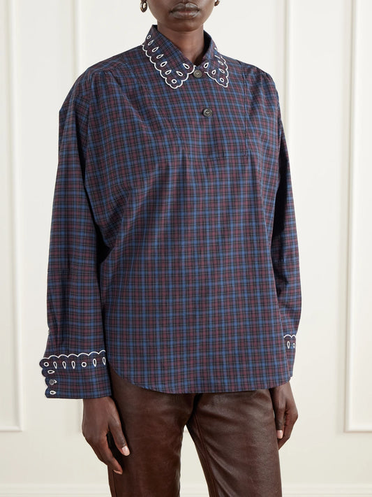 Marni Checked Broderie-anglaise Cotton-poplin Shirt