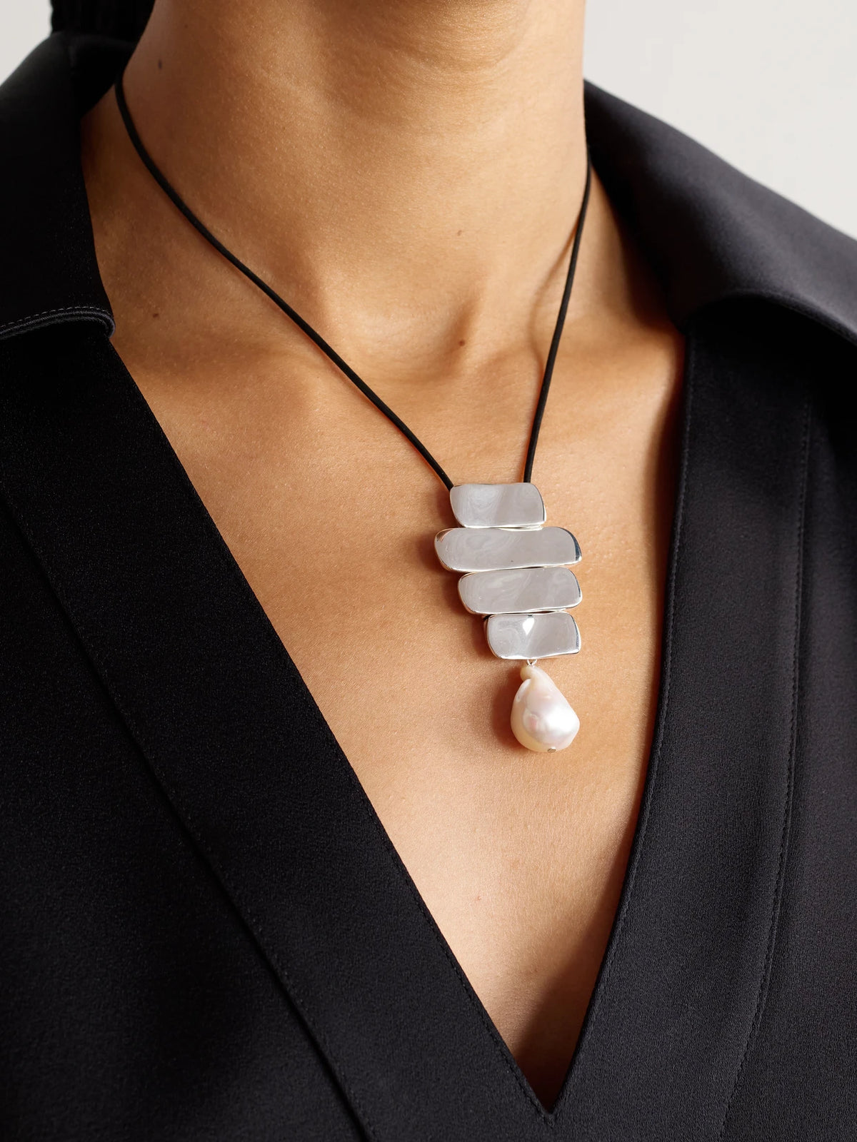 Image of Necklaces. Product name - Baroque Ilona Recycled Sterling Silver, Suede And Pearl Necklace in Multi colour by brand - AGMES