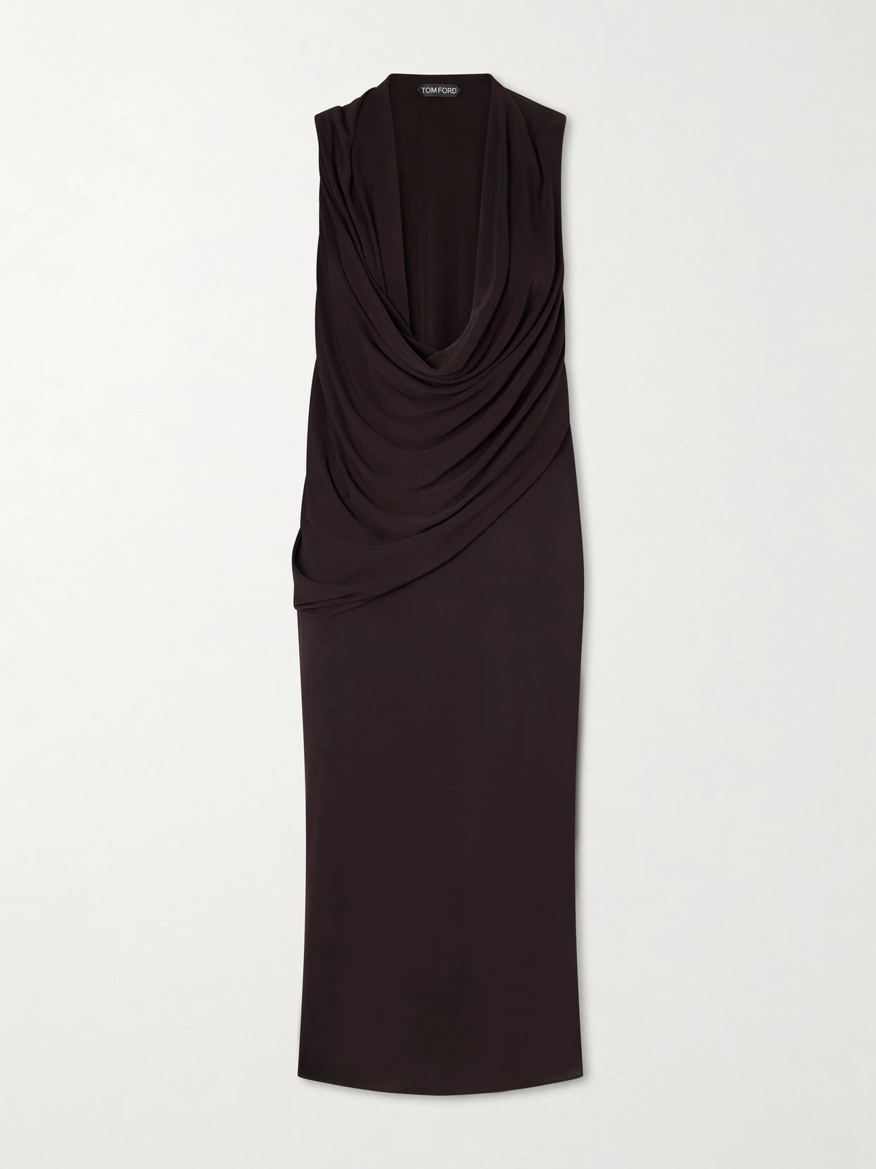 Image of Dresses. Product name - Draped Crepe-jersey Knee-length Dress in Brown colour by brand - TOM FORD