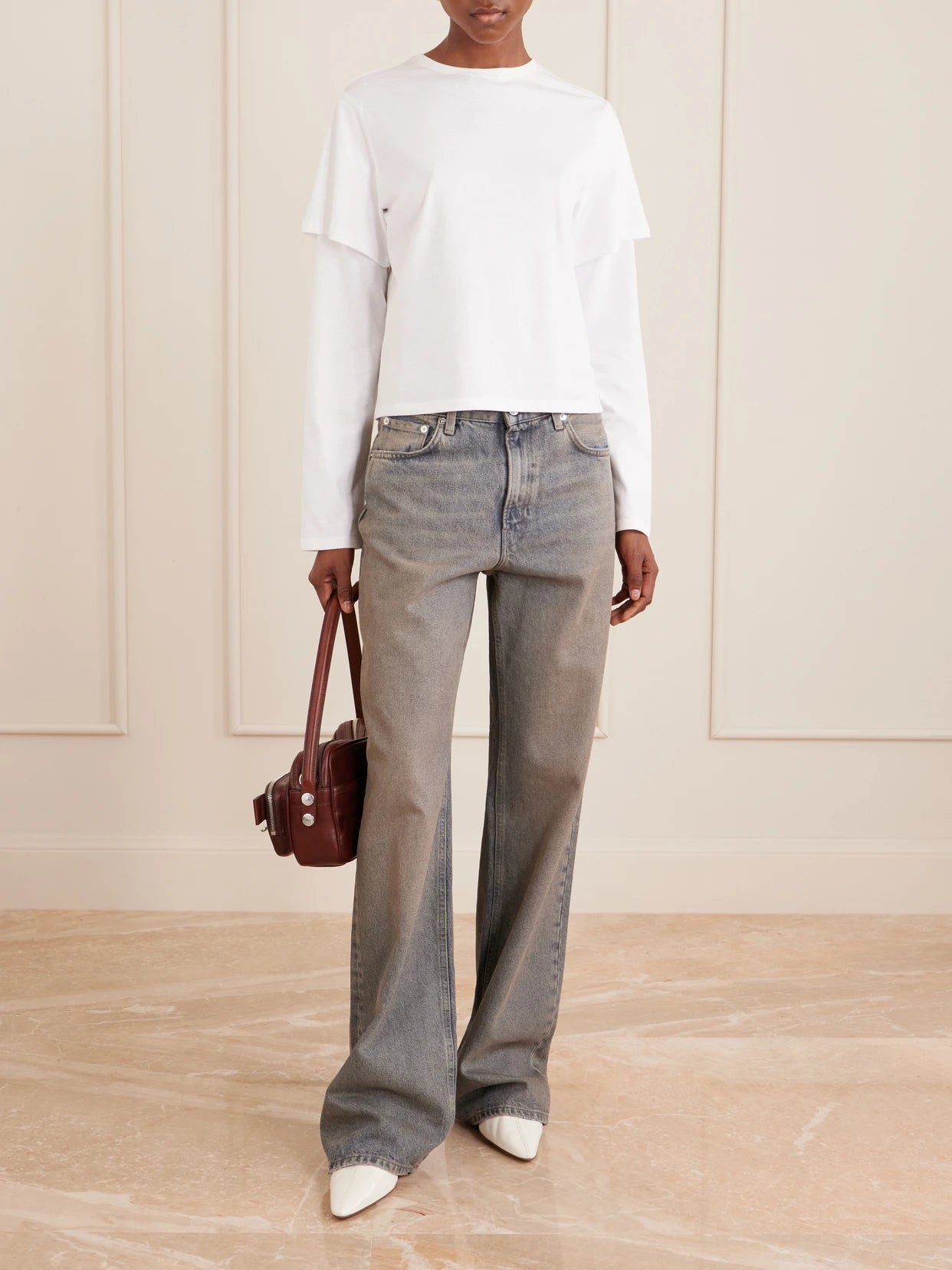 Image of Jeans. Product name - Korea Mid-rise Flared Jeans in Gray colour by brand - Haikure