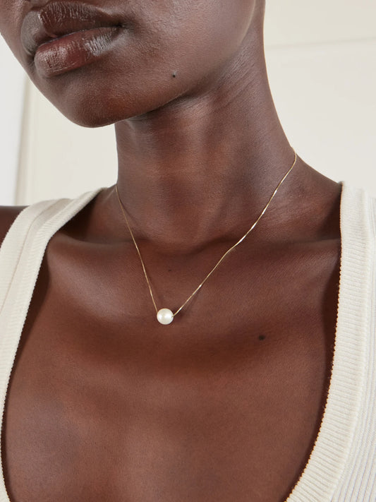 Image of Necklaces. Product name - Fairy Floss 14-karat Gold And Pearl Necklace in Multi colour by brand - Loren Stewart