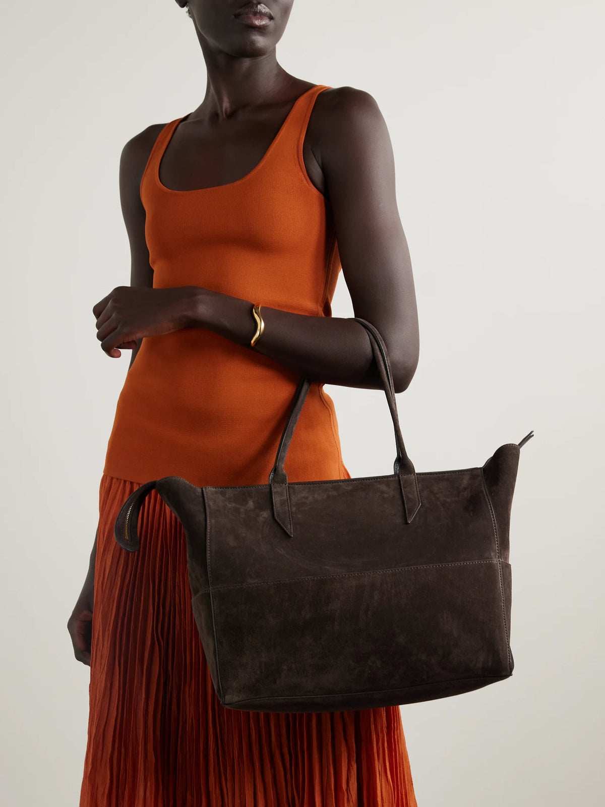 Image of Bags. Product name - Incognito 36 Paneled Suede Tote in Chocolate colour by brand - Métier