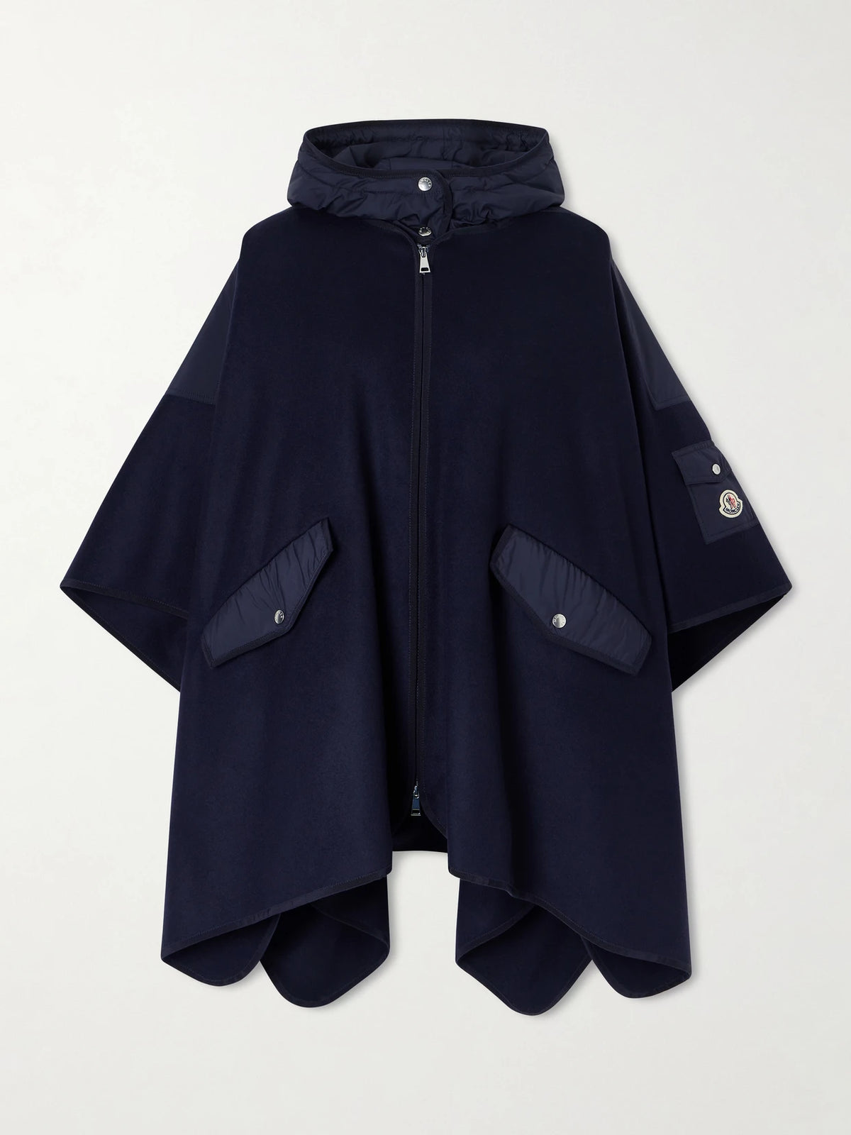 Hooded Appliquéd Shell-trimmed Wool-blend Cape