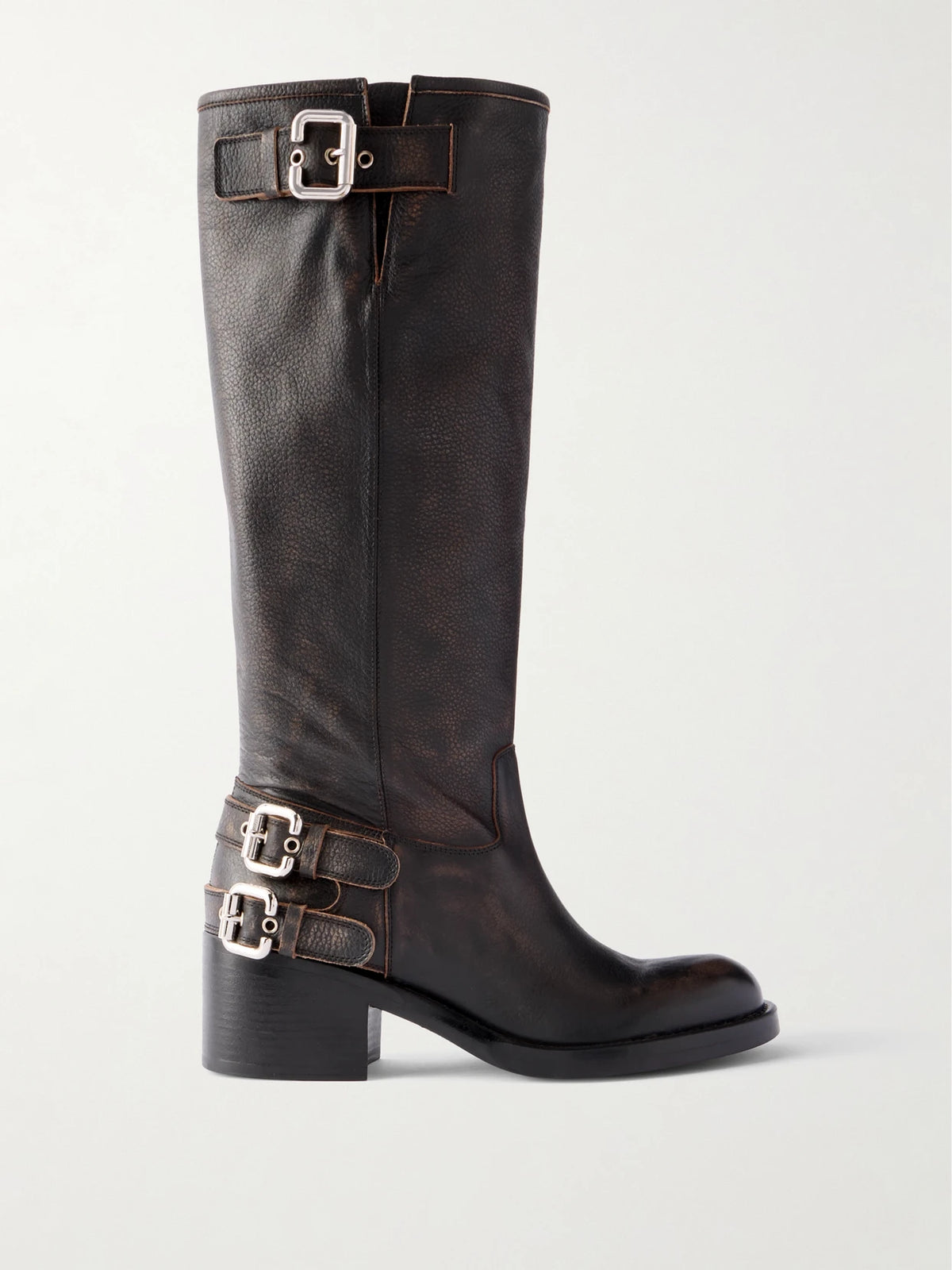 New Bikers Buckled Textured-leather Boots