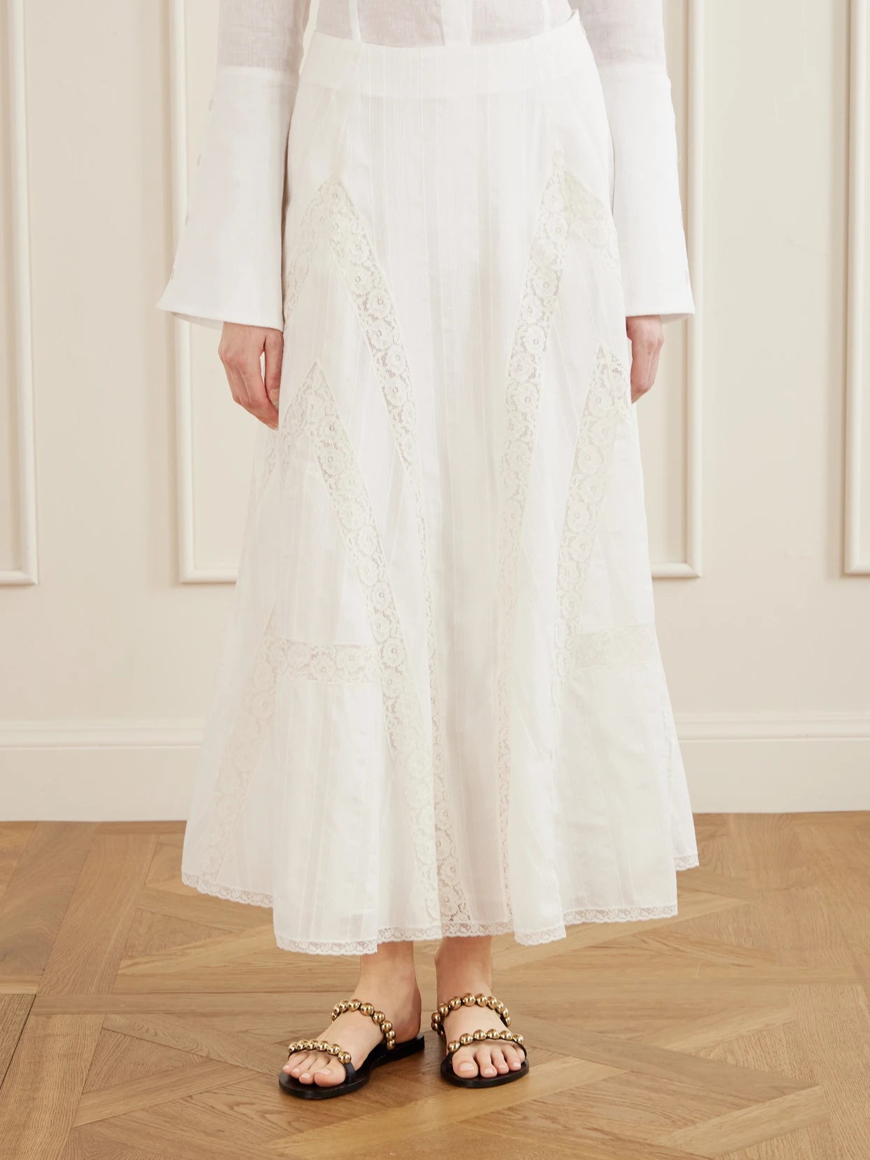 Vieste Lace-trimmed Cotton-muslin Maxi Skirt