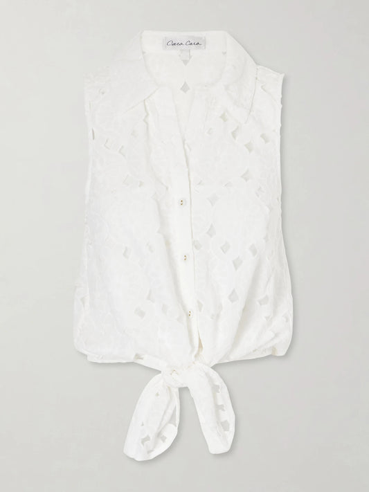 Highland Knotted Embroidered Cotton Blouse