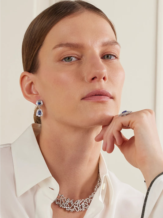 Image of Earrings. Product name - 18-karat White Gold, Sapphire And Diamond Earrings in Blue colour by brand - Suzanne Kalan