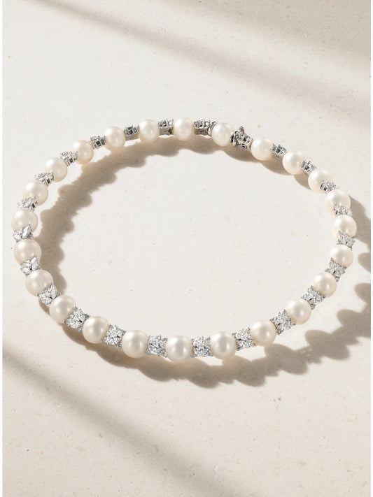 18-karat White Gold, Pearl And Diamond Necklace