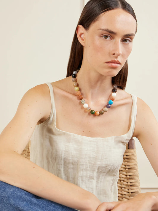 Image of Necklaces. Product name - 14-karat Gold Multi-stone Beaded Necklace in Multi colour by brand - JIA JIA