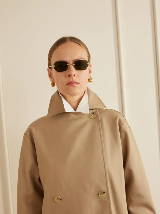 Image of Sunglasses. Product name - Panthère De Cartier Rimless Hexagon-frame Gold-tone Sunglasses in Multi colour by brand - Cartier Eyewear
