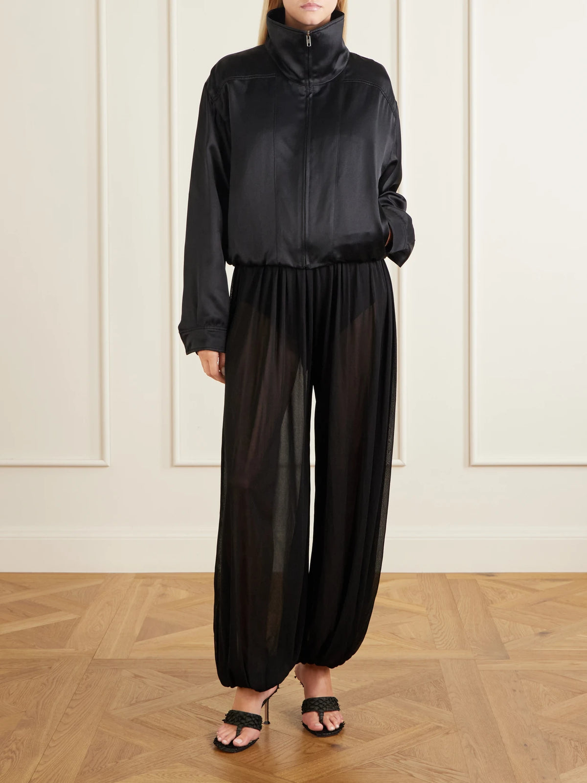 Image of Coats & Jackets. Product name - Audra Satin Jacket in Black colour by brand - AFLALO