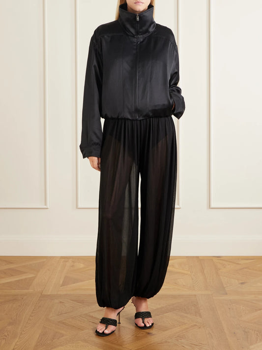 Image of Coats & Jackets. Product name - Audra Satin Jacket in Black colour by brand - AFLALO