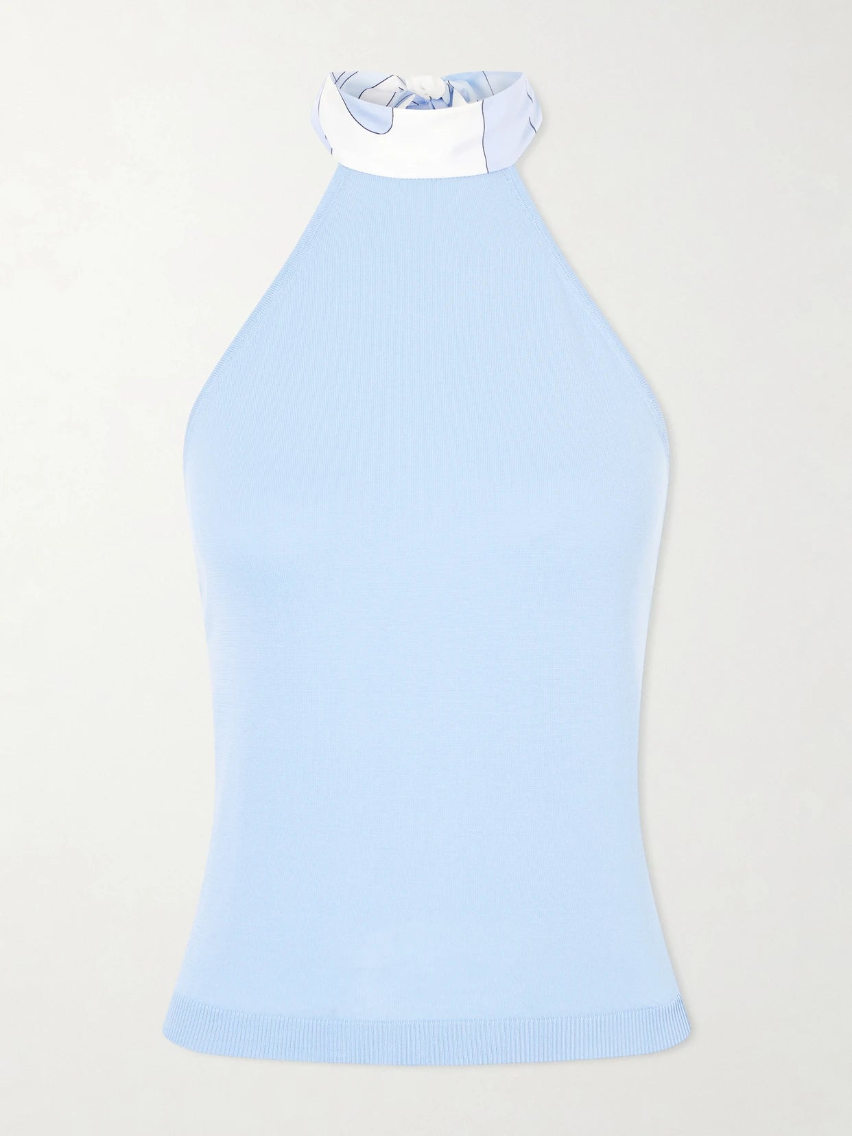 Printed Silk-trimmed Cotton Halterneck Top