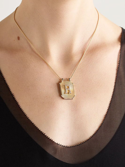 Image of Necklaces. Product name - Letter Scapular 18-karat Gold, Enamel And Diamond Necklace in A colour by brand - Marie Lichtenberg