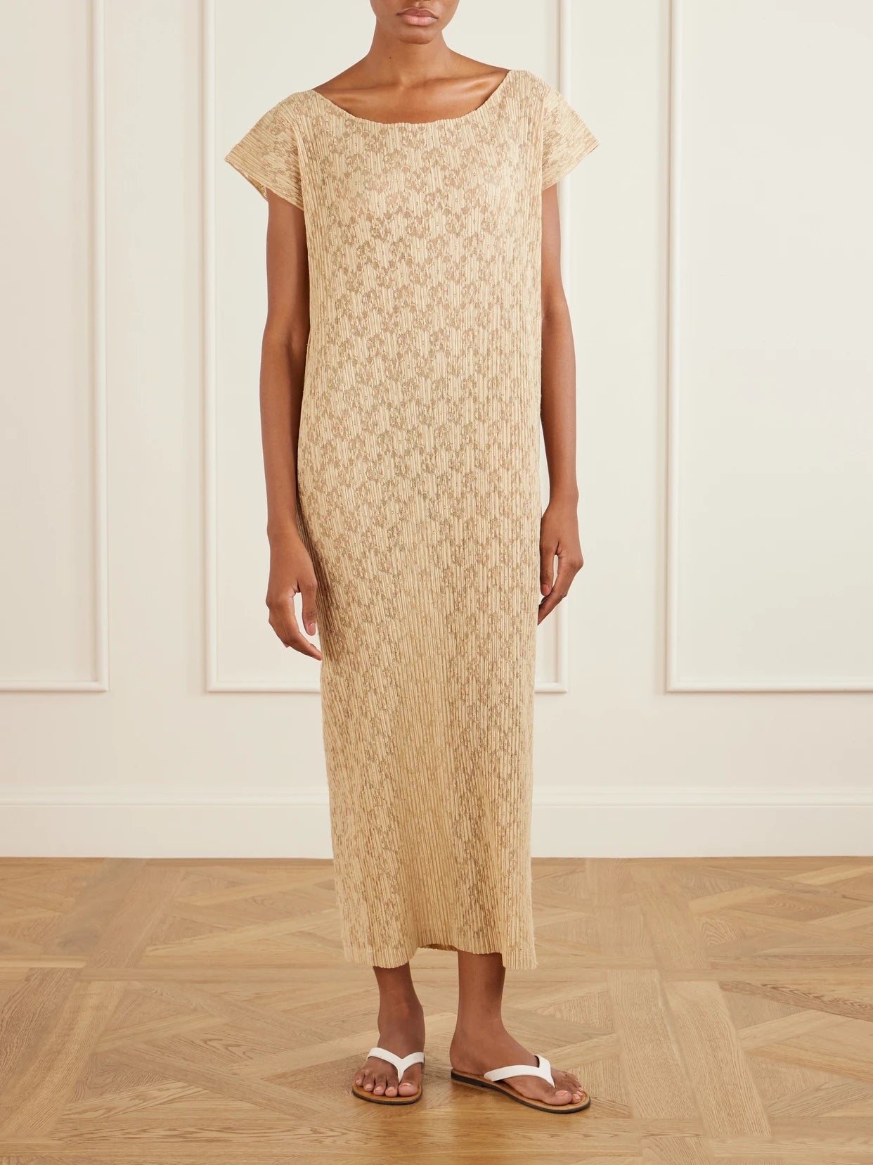 Image of Dresses. Product name - Koria Lace Midi Dress in Beige colour by brand - The Row