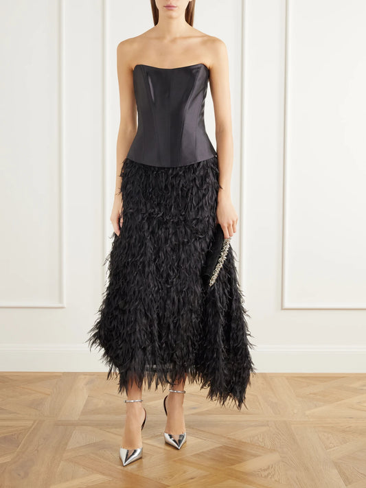 Image of Dresses. Product name - Leanna Organza-trimmed Duchess-satin Gown in Black colour by brand - SIMKHAI
