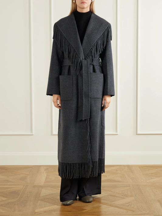 SIMKHAI Carrie Fringed Wool-blend Coat