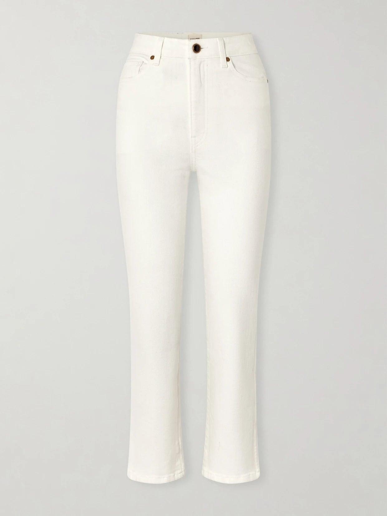 Image of Jeans. Product name - Abigail High-rise Slim-leg Jeans in White colour by brand - KHAITE