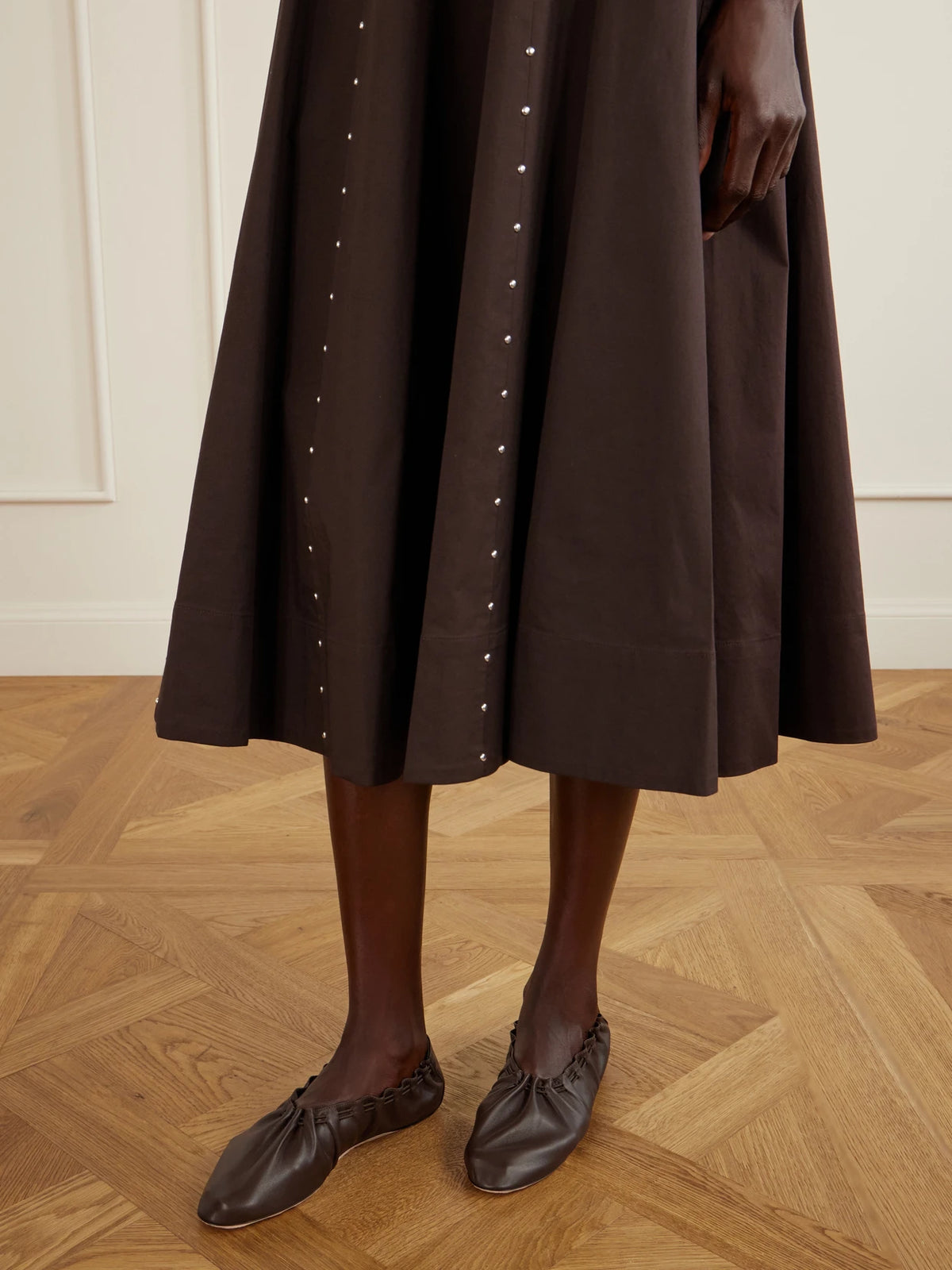 STAUD Rue Gathered Leather Ballet Flats
