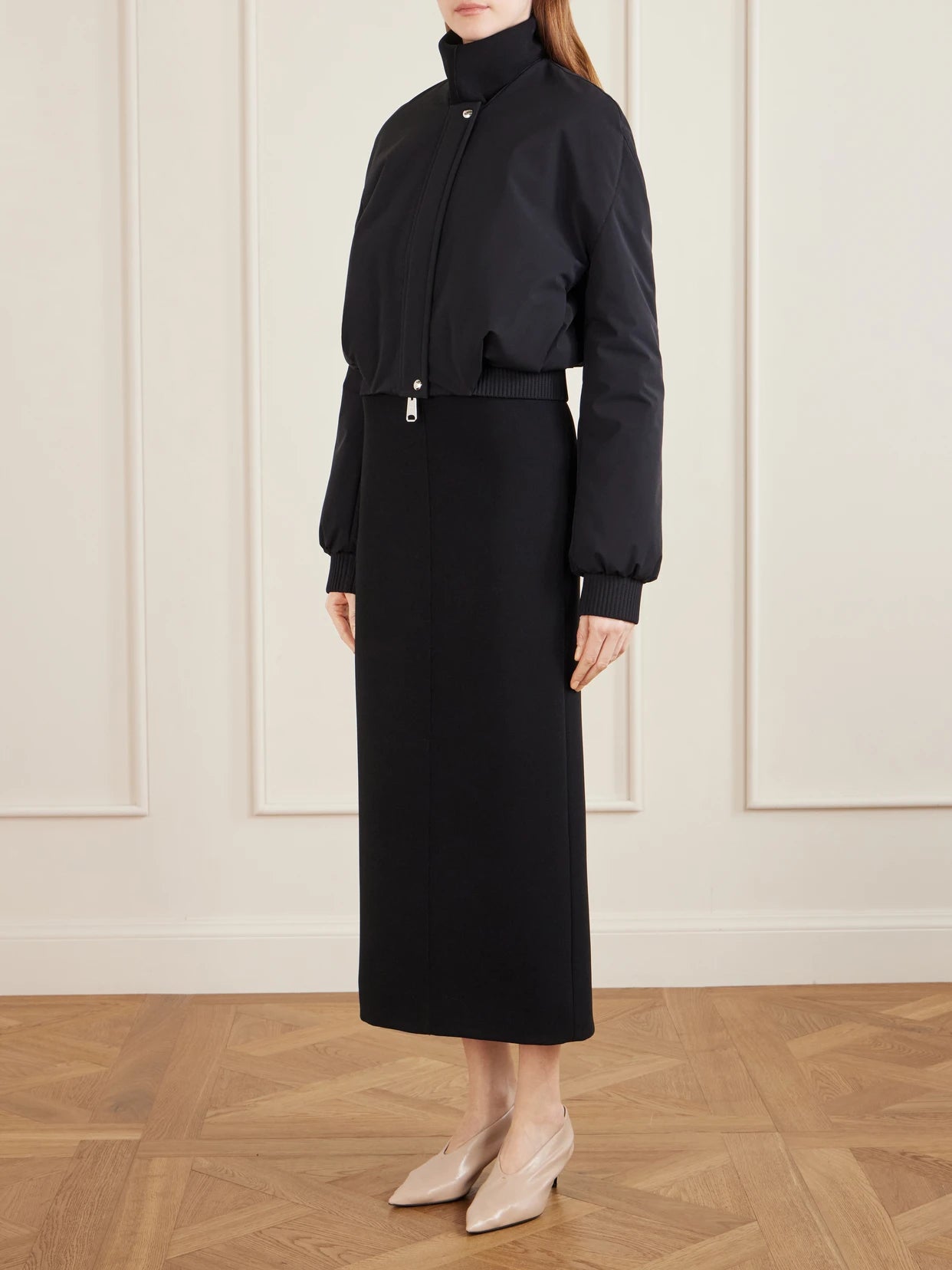 Image of Coats & Jackets. Product name - Cordan Cropped Shell Bomber Jacket in Black colour by brand - KHAITE
