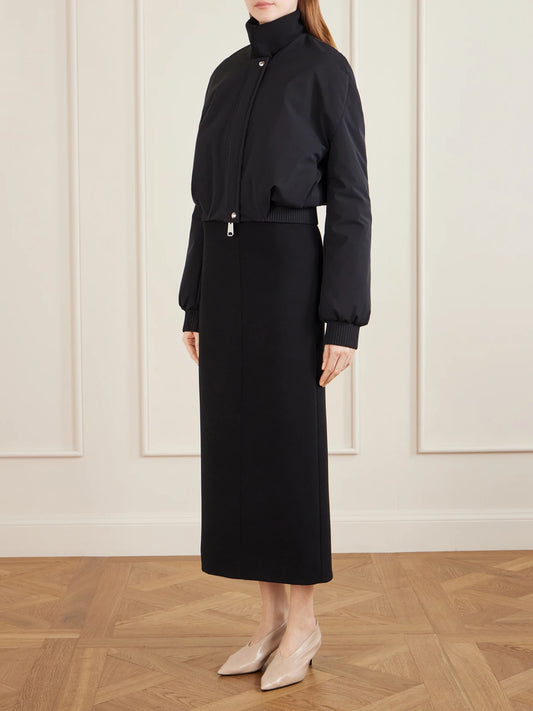 Image of Coats & Jackets. Product name - Cordan Cropped Shell Bomber Jacket in Black colour by brand - KHAITE