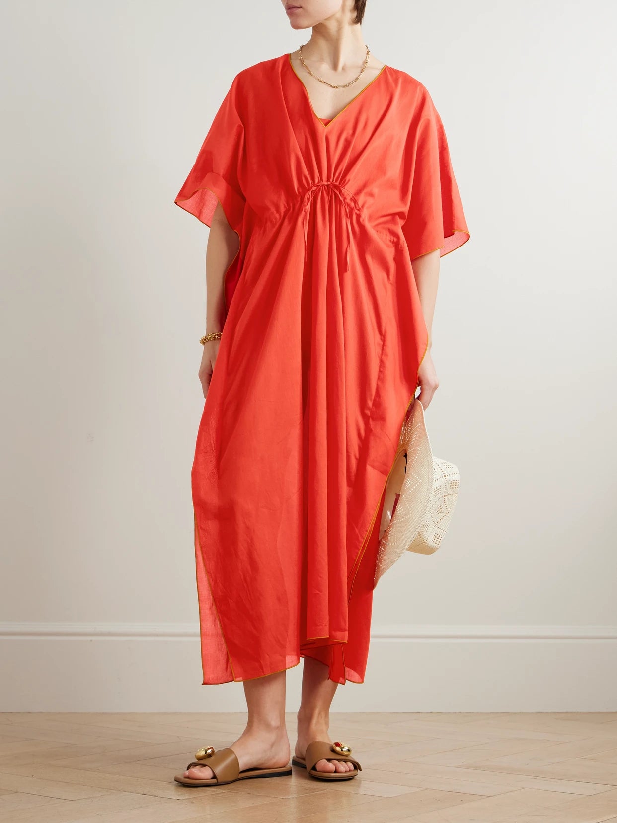 Image of Dresses. Product name - Voilier Cotton-voile Kaftan in Red colour by brand - Eres