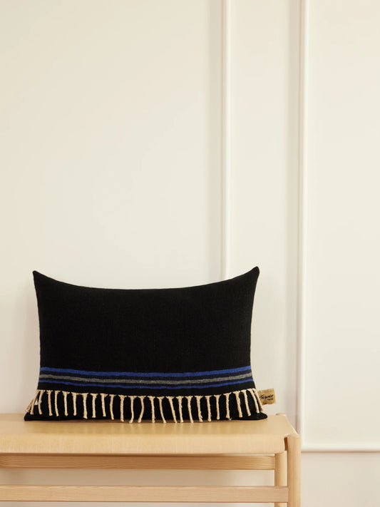 The House of Lyria Abisso Fringed Striped Cashmere, Silk And Wool-blend Cushion