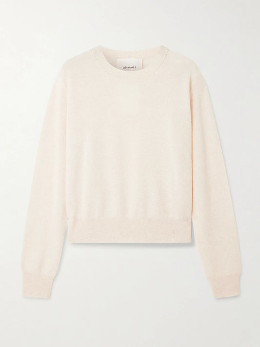 Image of a model wearing Outerwear. Product name - Greer Cashmere Sweater in Beige colour by brand - LISA YANG