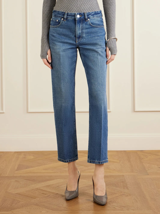 Leather-trimmed Low-waist Flared Jeans