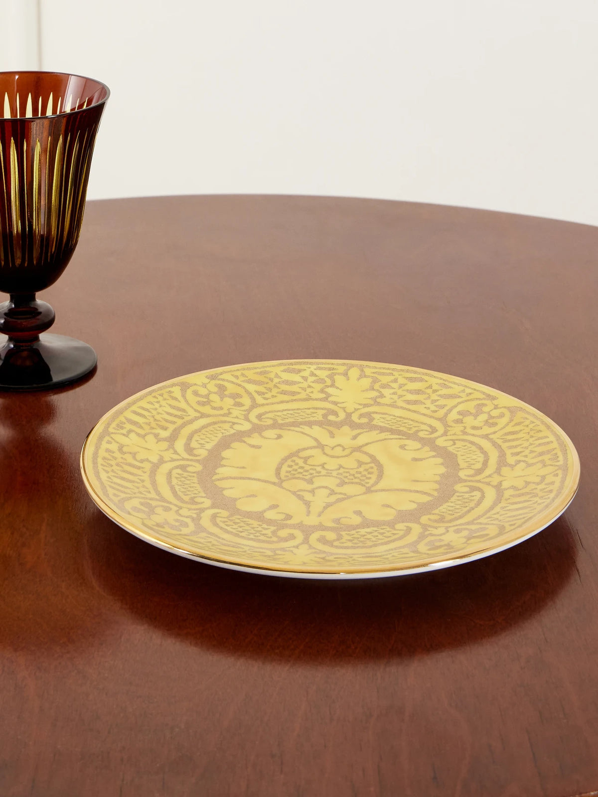 Image of Tableware. Product name - Fortuny Orsini Set Of Four Painted Earthenware Dessert Plates in Yellow colour by brand - L'Objet