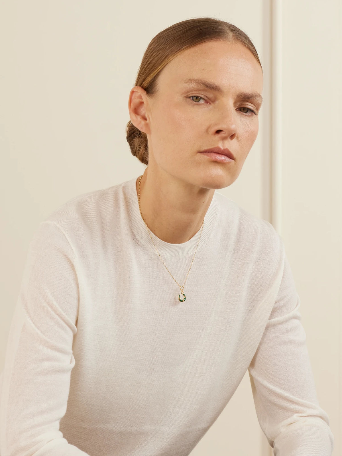 Image of Necklaces. Product name - Horseshoe 18-karat Gold Malachite Necklace in Multi colour by brand - FoundRae