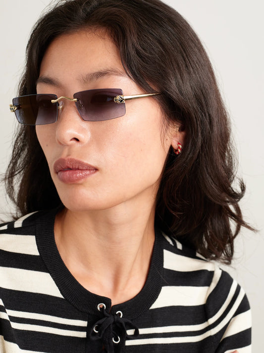Image of Sunglasses. Product name - Panthère Classic Rimless Rectangle-frame Gold-tone Sunglasses in Multi colour by brand - Cartier Eyewear