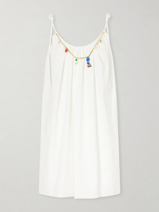 Image of Dresses. Product name - Embellished Cotton Mini Dress in White colour by brand - Stella McCartney