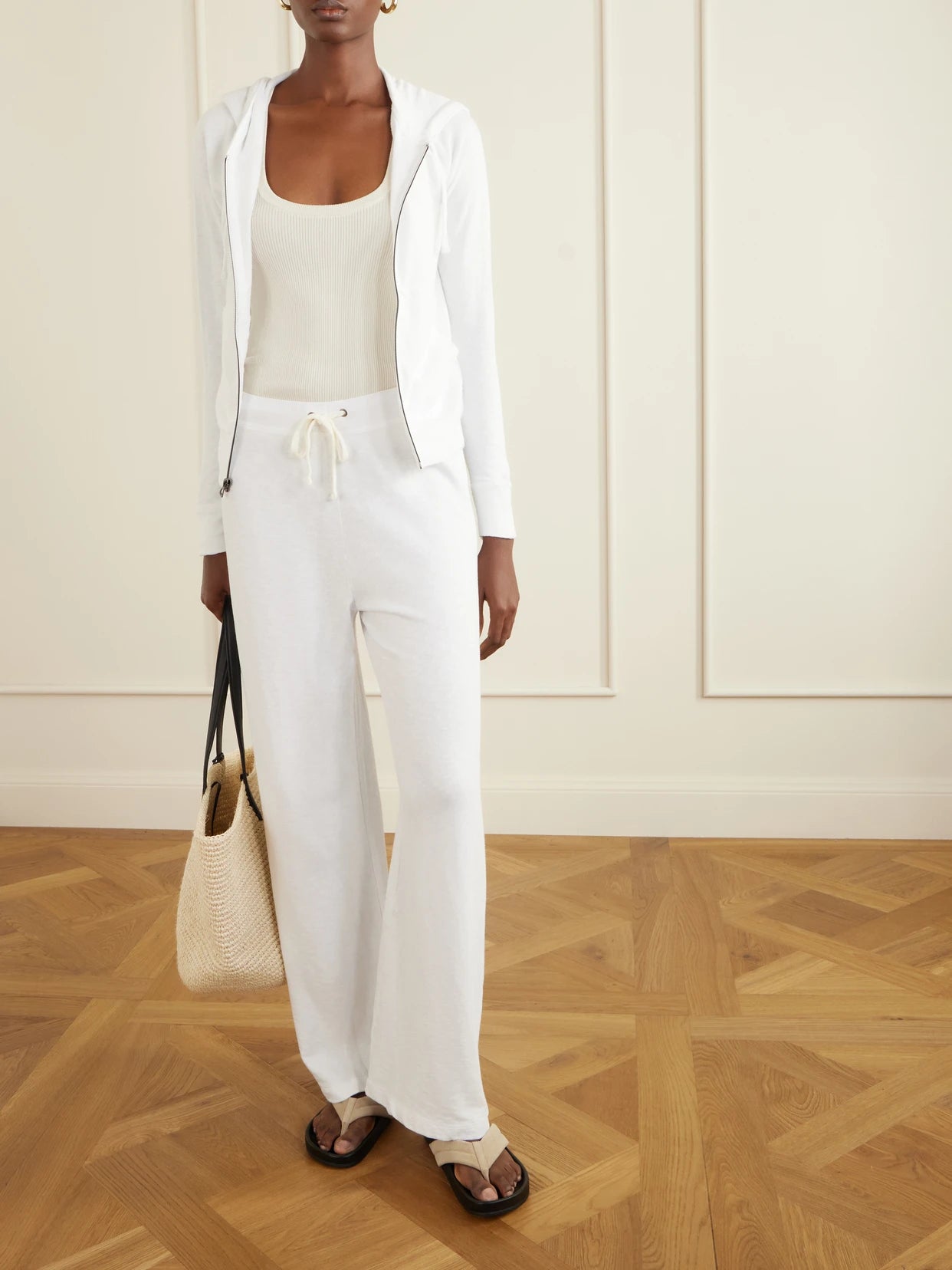 Image of Sleepwear & Loungewear. Product name - Cotton-terry Wide-leg Track Pants in White colour by brand - James Perse