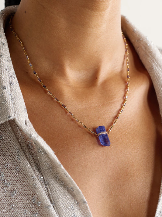 Image of Necklaces. Product name - 14-karat Gold, Tanzanite And Diamond Necklace in Multi colour by brand - JIA JIA