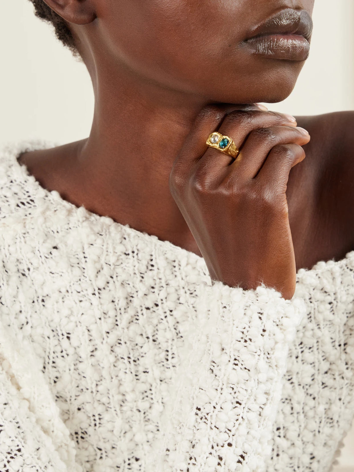 Image of Rings. Product name - Buzo Gold-plated Sterling Silver Topaz And Cubic Zirconia Ring in Multi colour by brand - Simuero