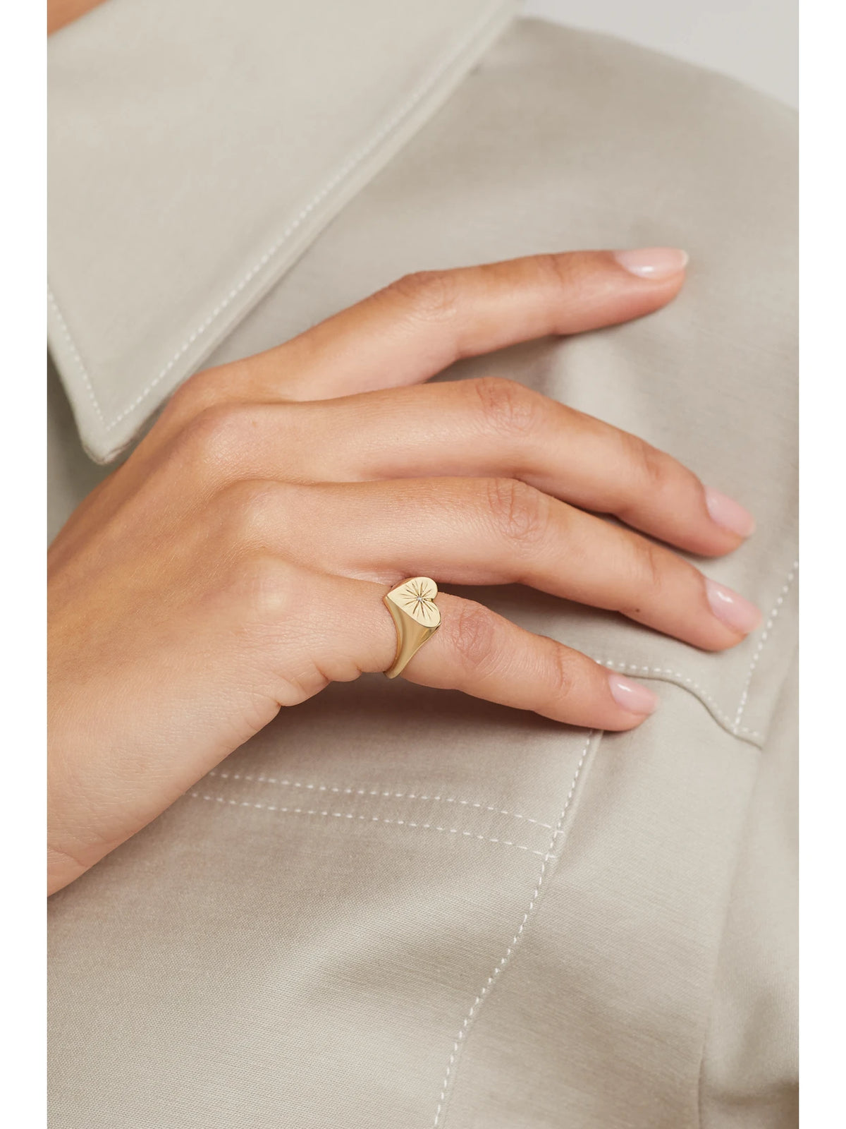 Image of Rings. Product name - Heart 14-karat Gold Diamond Signet Ring in Multi colour by brand - Marlo Laz