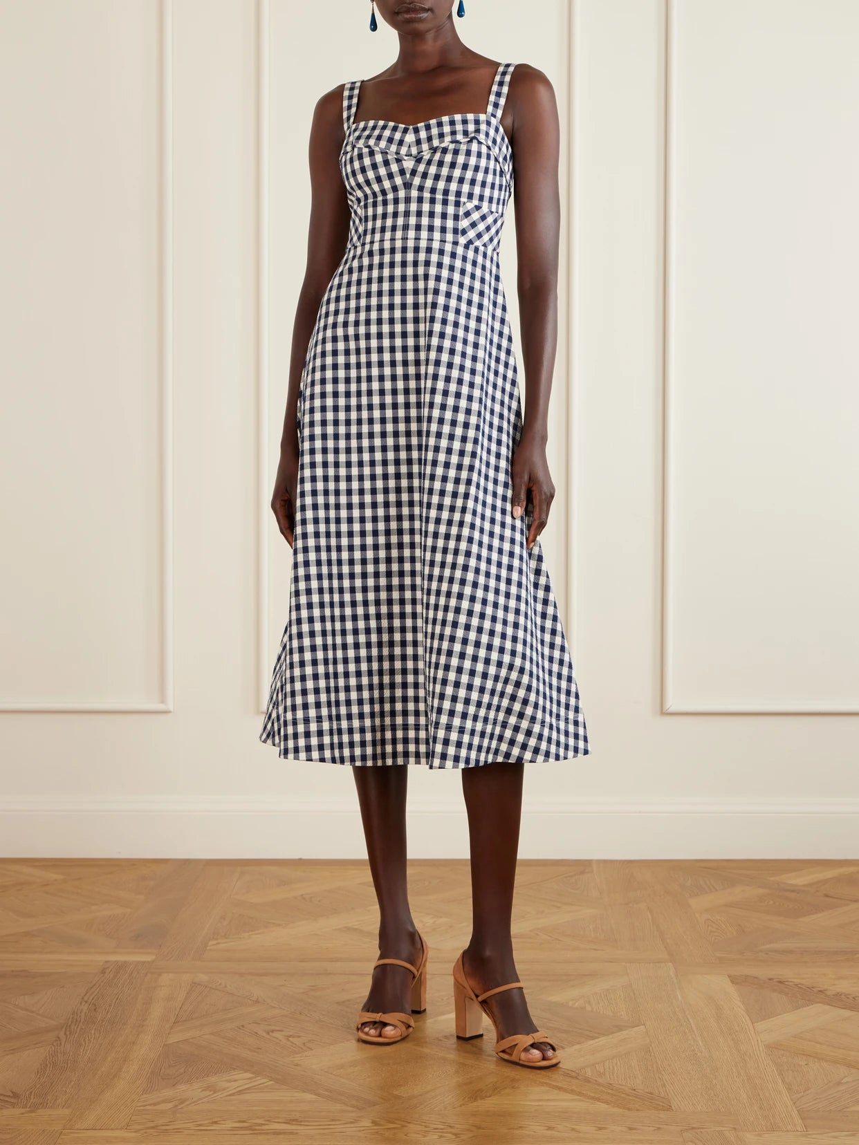 Lois Checked Stretch-cotton Cloqué Midi Dress