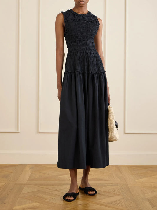 Image of Dresses. Product name - Mallory Cotton-poplin Midi Dress in Black colour by brand - DÔEN