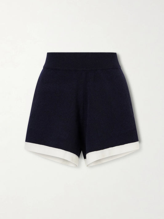 Image of a model wearing Shorts. Product name - Cashmere Shorts in Black colour by brand - Allude
