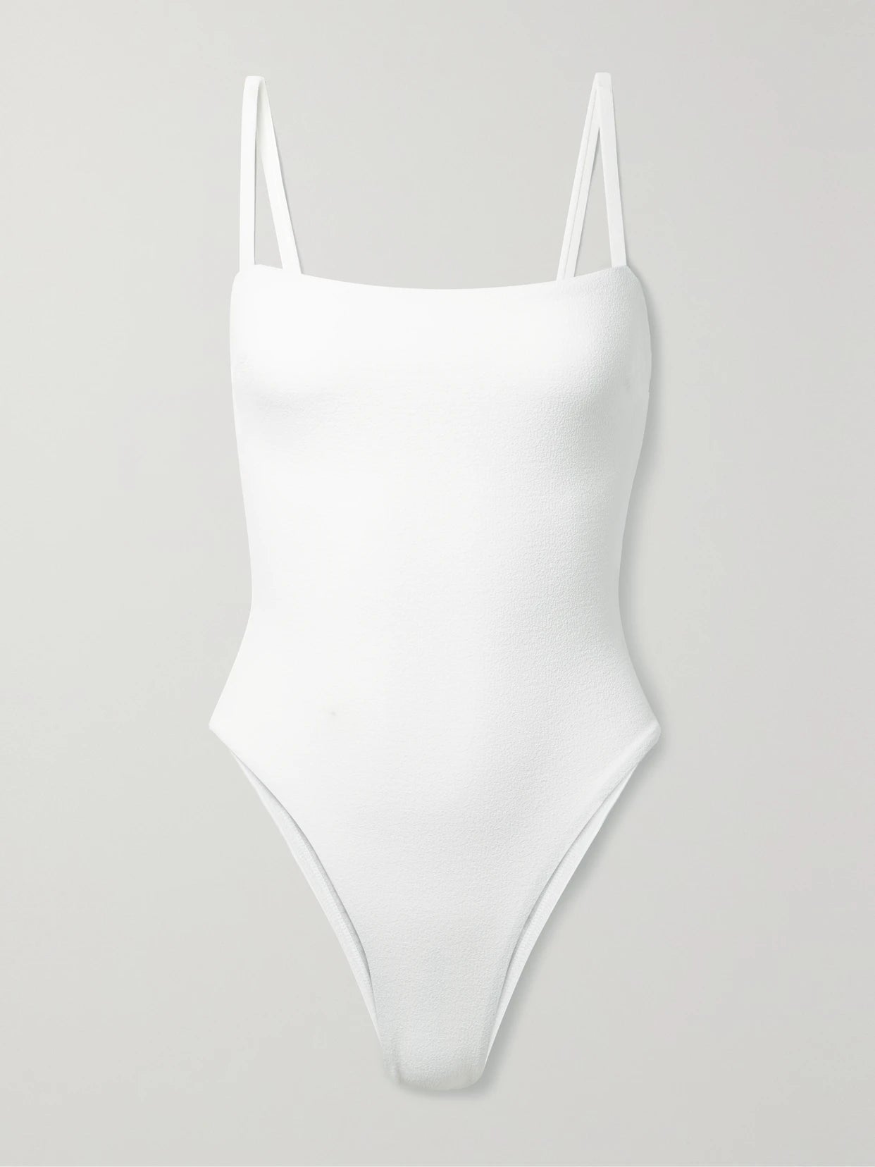 Image of Swimwear. Product name - Petite Square Recycled-seersucker Swimsuit in White colour by brand - Matteau