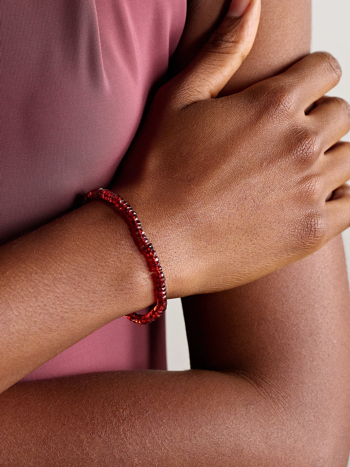 Image of Bracelets. Product name - Gold Garnet Bracelet in Red colour by brand - JIA JIA