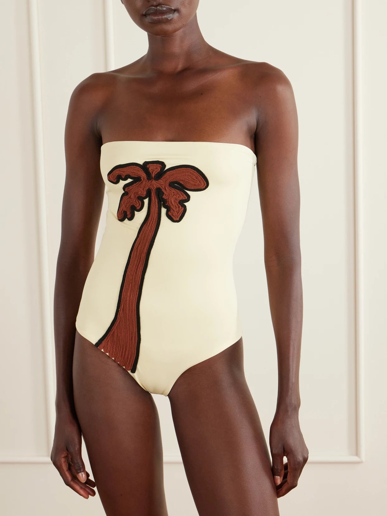 Palm Appliquéd Strapless Swimsuit
