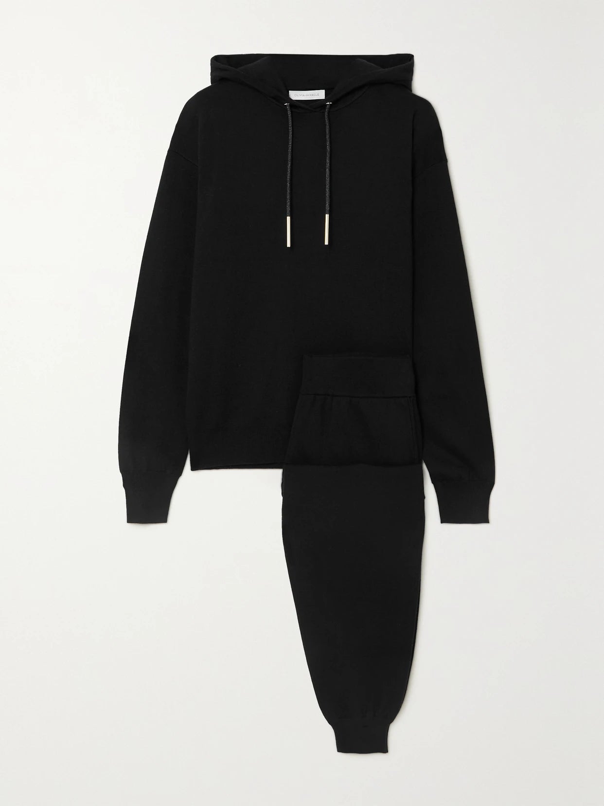 Image of Sleepwear & Loungewear. Product name - Gia Berlin Silk And Cashmere-blend Hoodie And Track Pants Set in Black colour by brand - Olivia von Halle