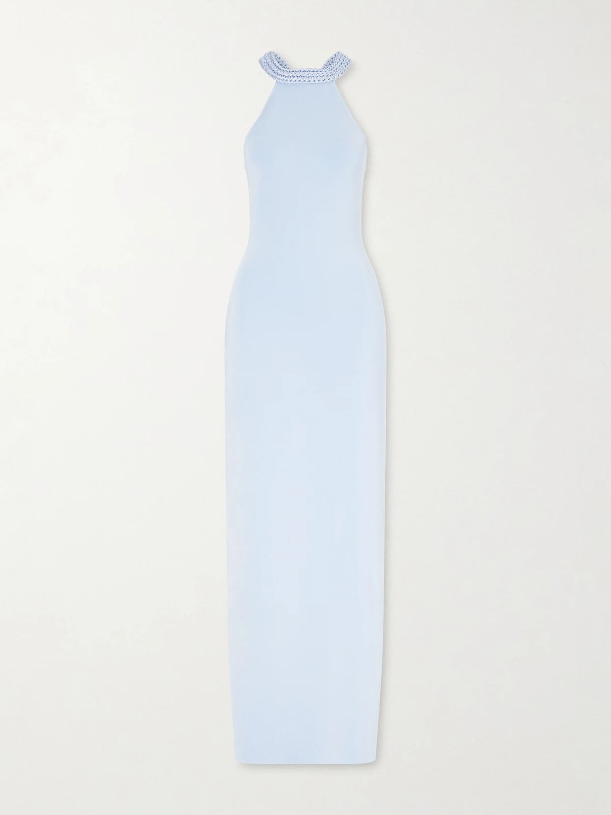 Image of Dresses. Product name - Cassidy Knitted Halterneck Maxi Dress in Light blue colour by brand - Cult Gaia