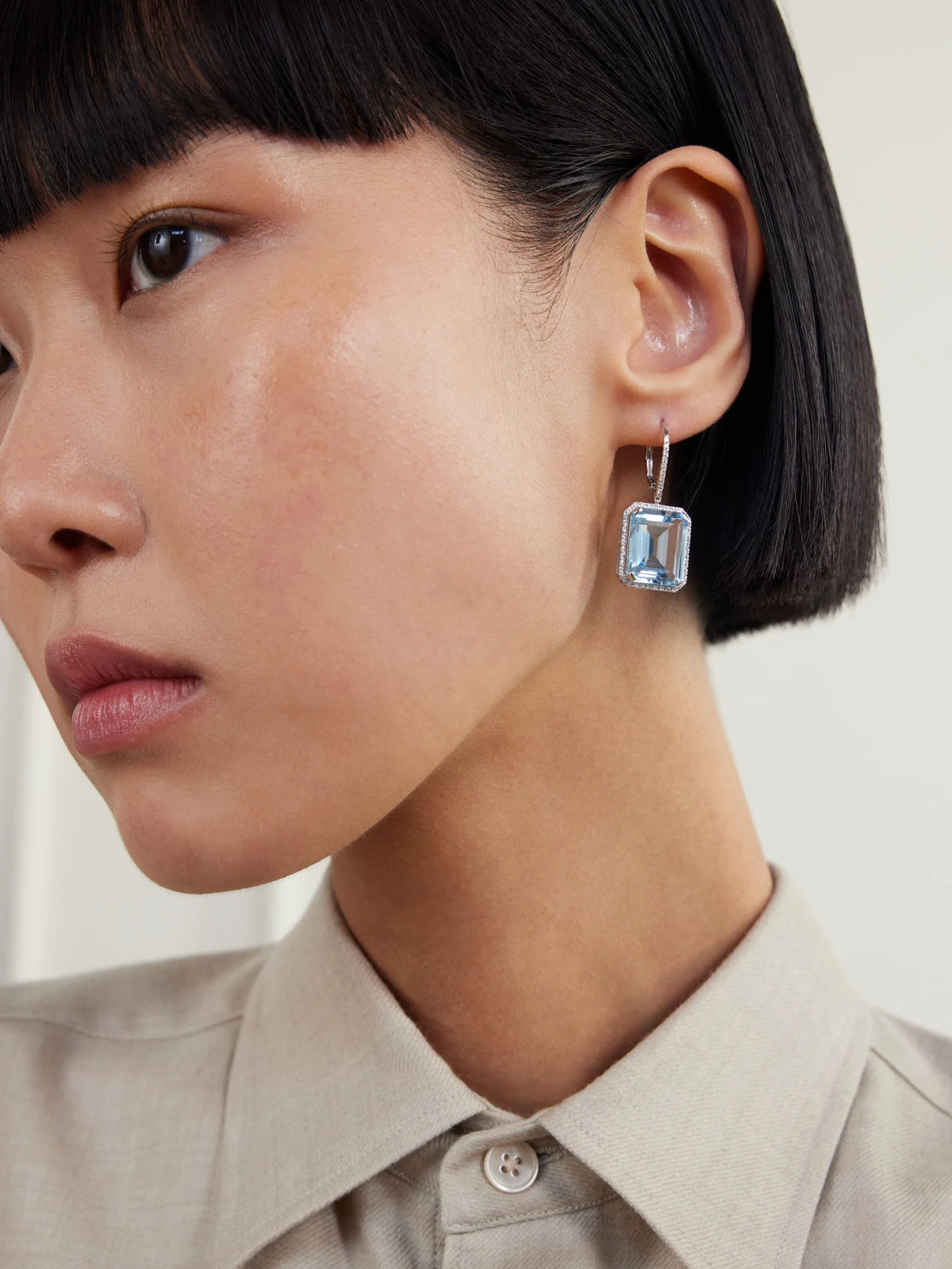 Image of Earrings. Product name - 18-karat White Gold, Crystal And Diamond Earrings in Blue colour by brand - SHAY