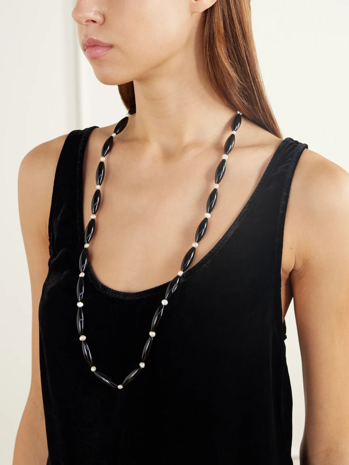 Image of Necklaces. Product name - Nives Mother-of-pearl And Sterling Silver Necklace in Black colour by brand - Le Sundial