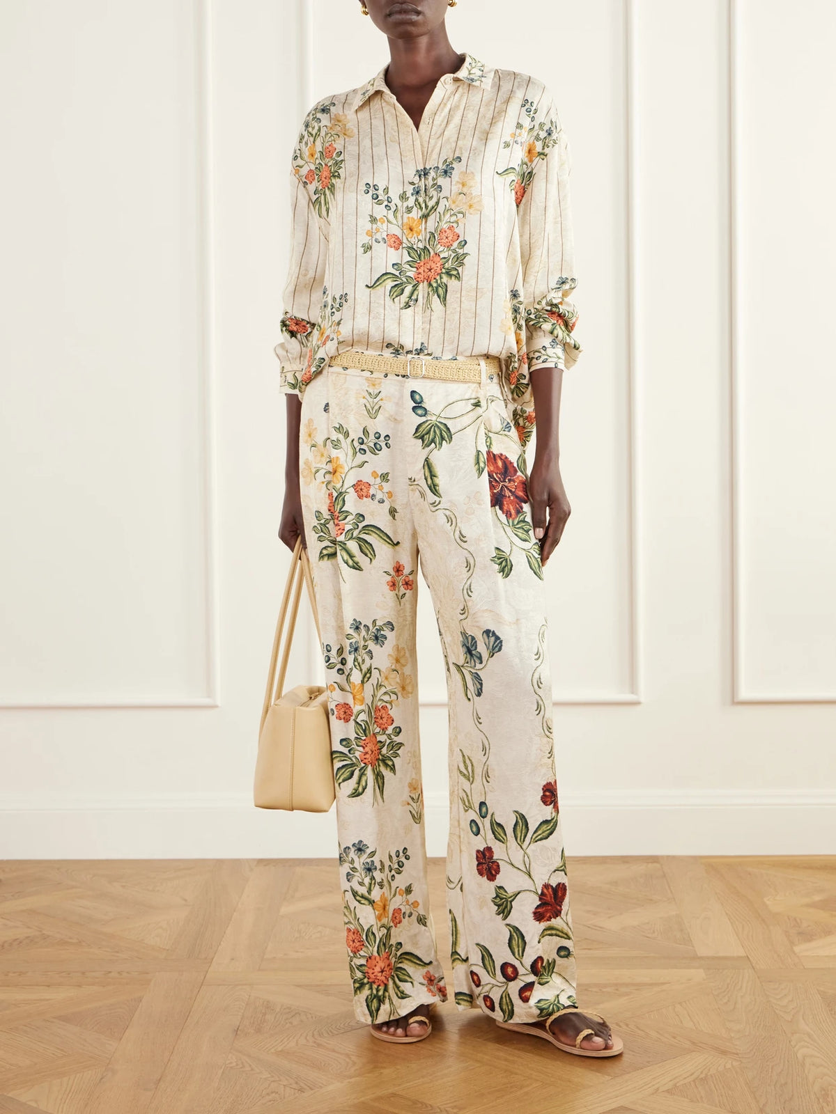 Image of Outfit Sets. Product name - Virtud Isolda Floral-jacquard Straight-leg Pants in Multi colour by brand - Agua by Agua Bendita