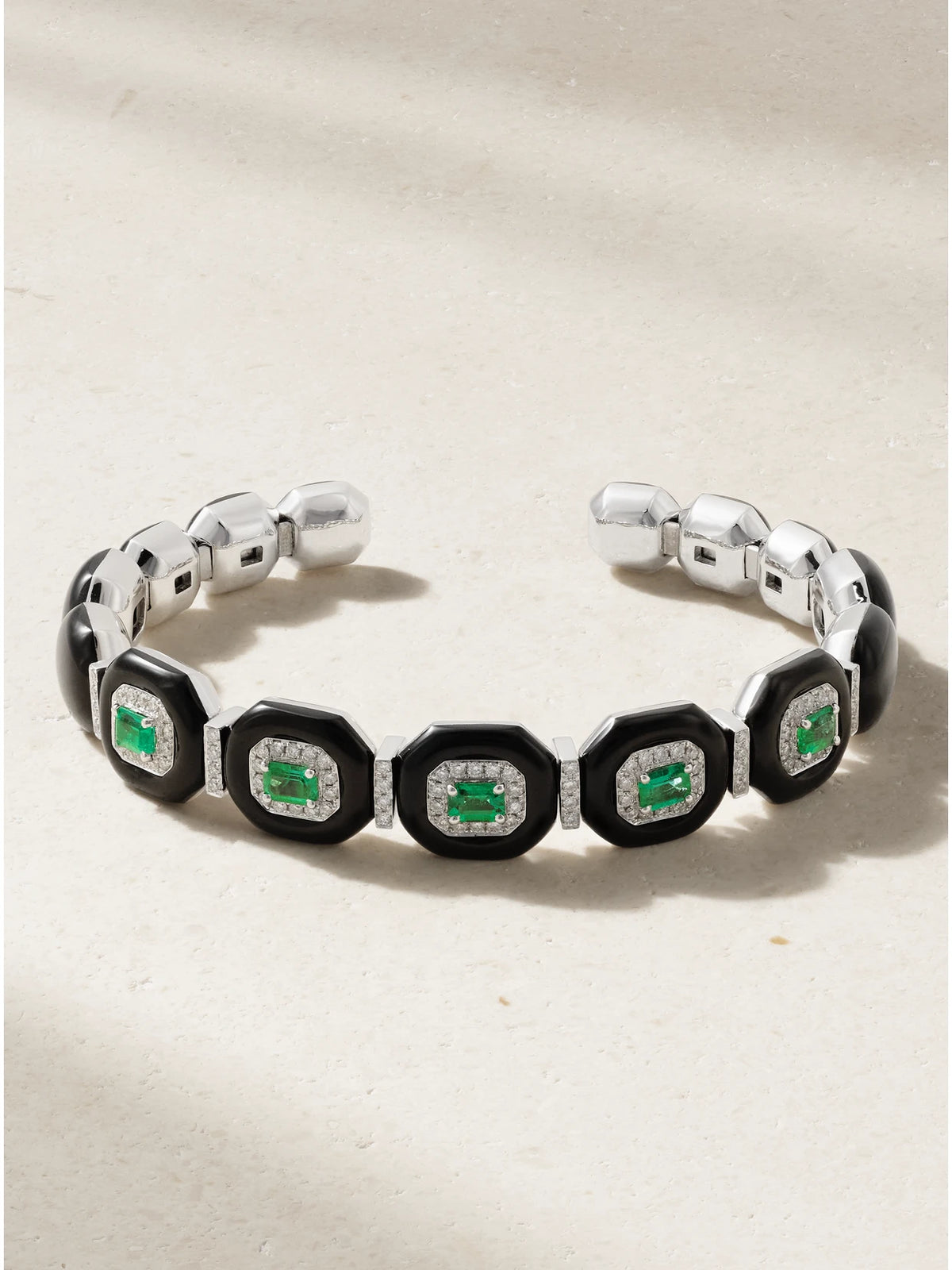 Oui 18-karat White Gold, Emerald, Diamond And Enamel Bangle