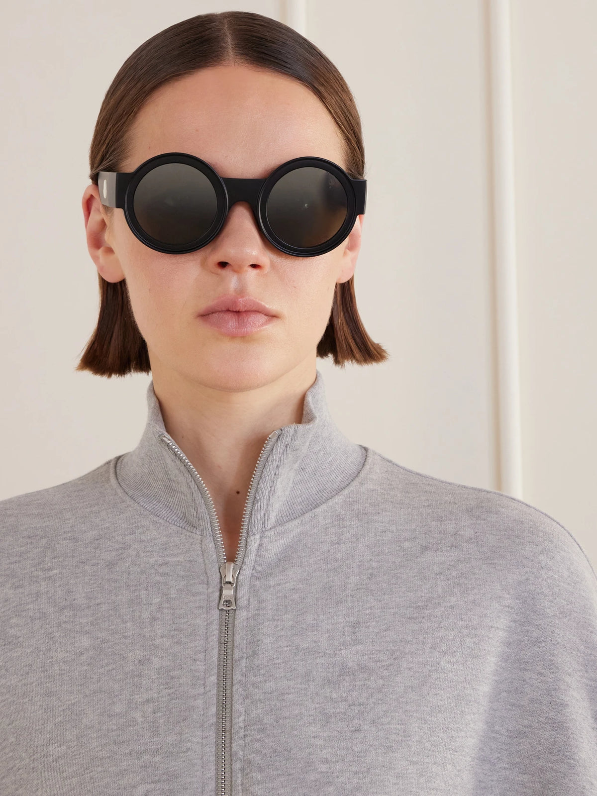 Image of Sunglasses. Product name - Round-frame Acetate Sunglasses in Black colour by brand - MONCLER EYEWEAR